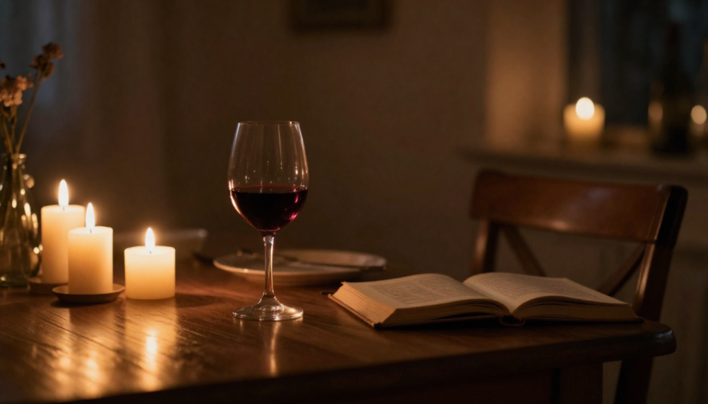 An empty chair at a dinner table — apologising stopped and the space taken without permission.